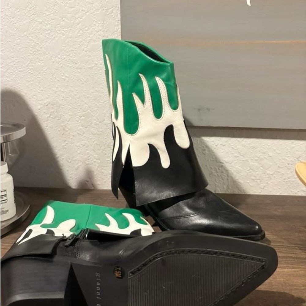 Gianni Bini Green and Black Flame Ankle Boots